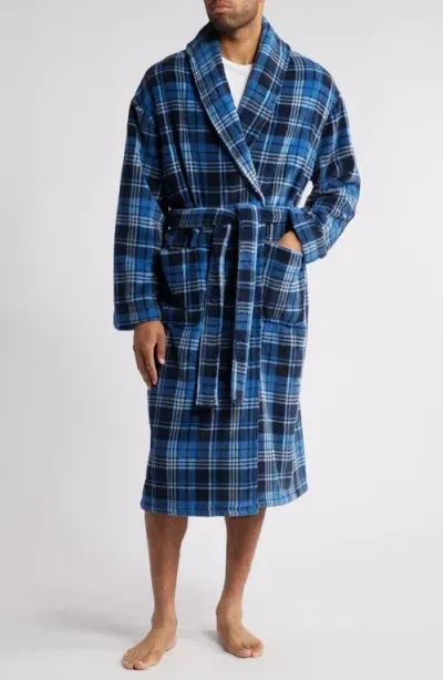 Majestic International Nor'easter Plaid Fleece Robe In Blue Plaid