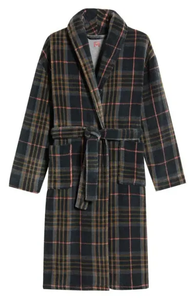 Majestic International Nor'easter Plaid Fleece Robe In Cabernet