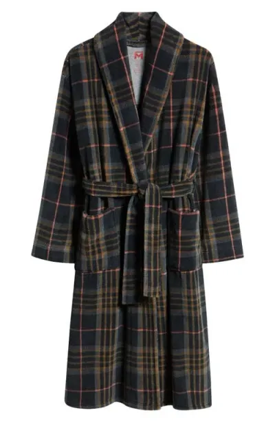 Majestic International Nor'easter Plaid Fleece Robe In Charcoal