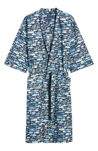 Majestic Print Woven Robe In Blue Lake