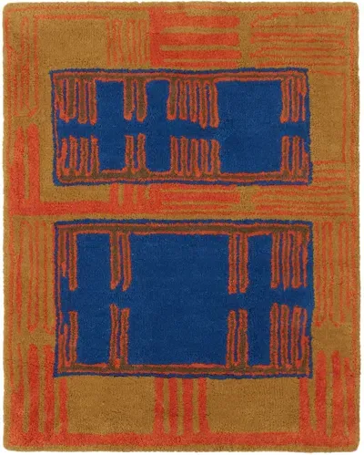 Maki Rugs Blue & Orange Circuit Rug In Brown/blue/red