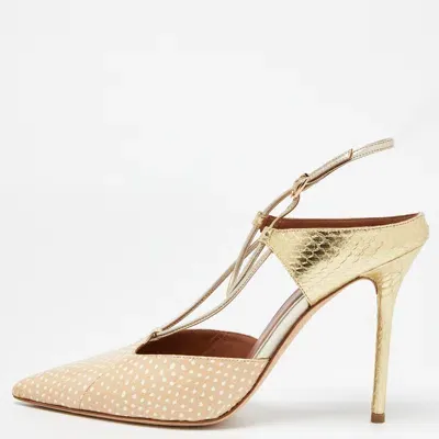 Pre-owned Malone Souliers Beige/gold Printed Leather And Embossed Python Daria Pumps Size 40