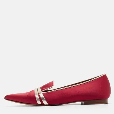 Pre-owned Malone Souliers Burgundy/silver Satin And Leather Loafers Size 39