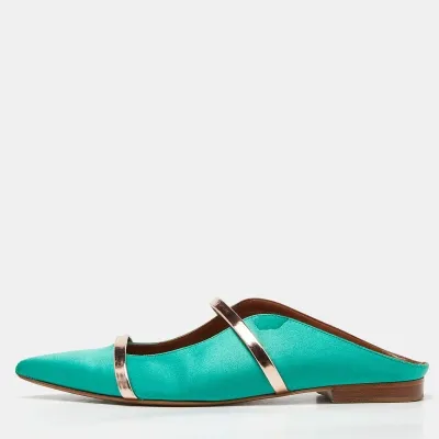 Pre-owned Malone Souliers Green Satin Maureen Flat Mules Size 39