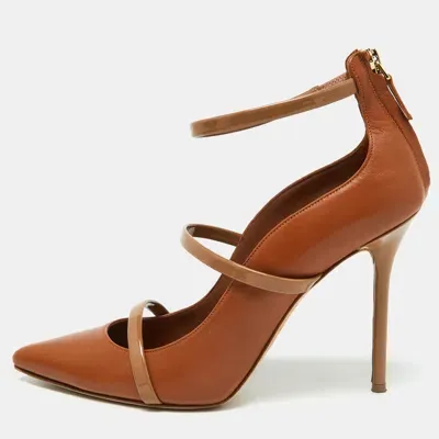 Pre-owned Malone Souliers Tan Leather Robyn Strappy Pumps Size 41 In Brown