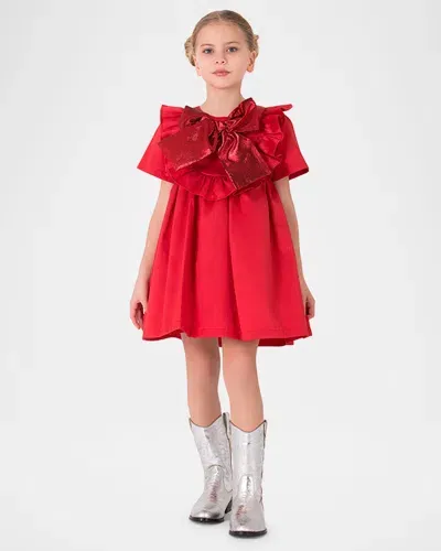 Mama Luma Kids' Girl's Dress W/ Oversized Bow In Red