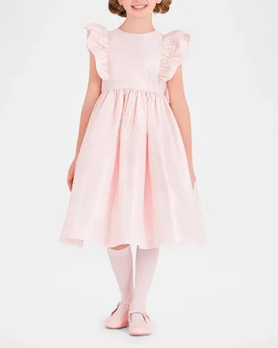 Mama Luma Kids' Girl's Shimmery Ruffle A-line Dress In Pink