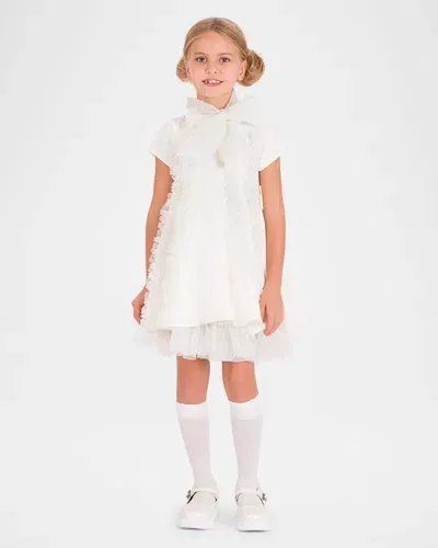 Mama Luma Kids' Shimmering Bow Dress In Ecru