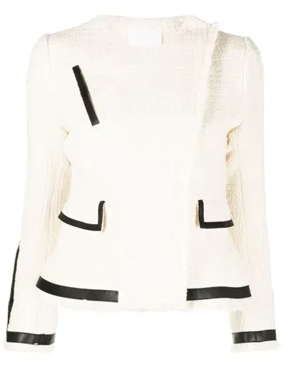 Mame Kurogouchi Long-sleeve Tweed Biker Jacket In White