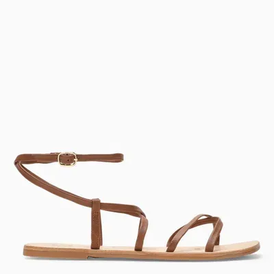 Manebi Brown Braided Leather Canyon Sandal In Beige