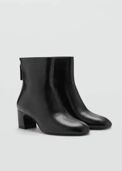 Mango Zipped Leather Ankle Boots Black