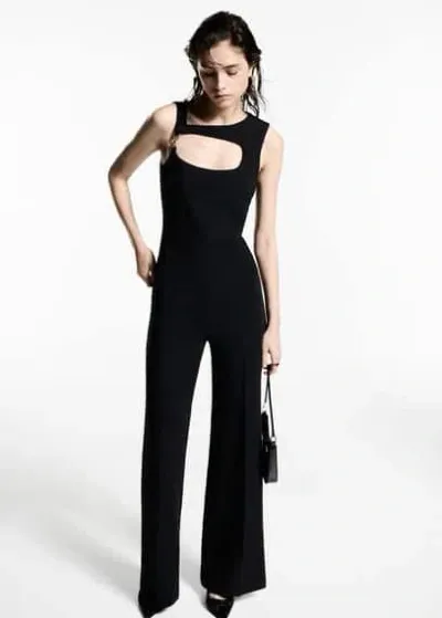 Mango Jumpsuit With Metallic Detail Opening Black