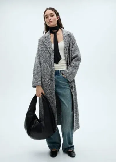 Mango Marbled Knit Cotton Coat Black