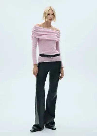 Mango Ruched Detail Sweater Pink