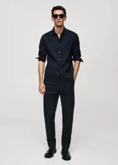 Mango 100% Cotton Twill Regular-fit Shirt Dark Navy In Bleu Marine Foncé