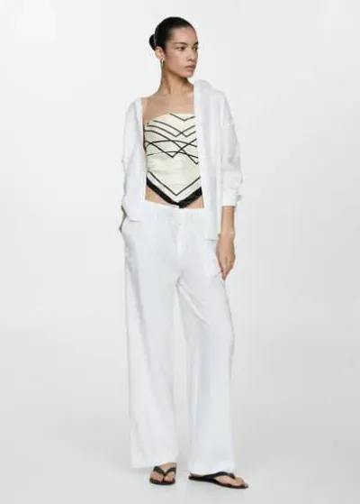 Mango Straight Linen-blend Trousers White In Blanc