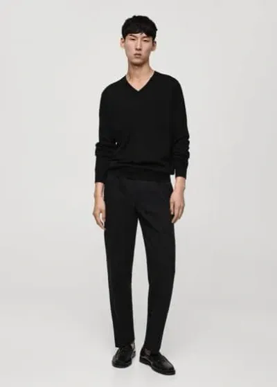 Mango 100% Merino Wool V-neck Sweater Black In Noir