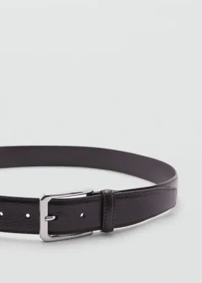 Mango 100% Beaten Leather Belt Brown