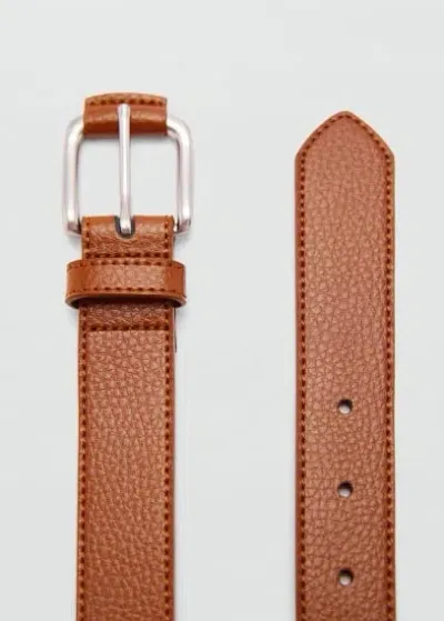 Mango 100% Beaten Leather Belt Leather In Marron Moyen