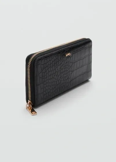 Mango Animal Print Effect Wallet Black In Noir