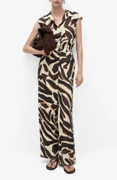 Mango Animal Print Jumpsuit In Brown