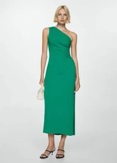 Mango Asymmetrical Dress With Draped Details Green