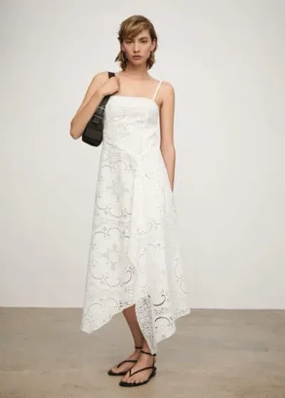 Mango Asymmetrical Embroidered Dress Off White