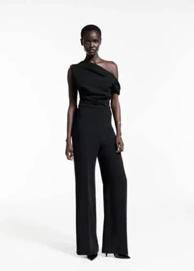 Mango Asymmetrical Jumpsuit With Draped Detail Black In Noir