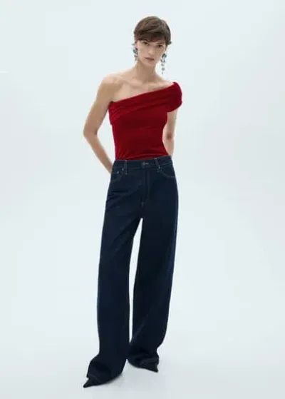 Mango Asymmetrical Off-the-shoulder Bodysuit Red In Rouge