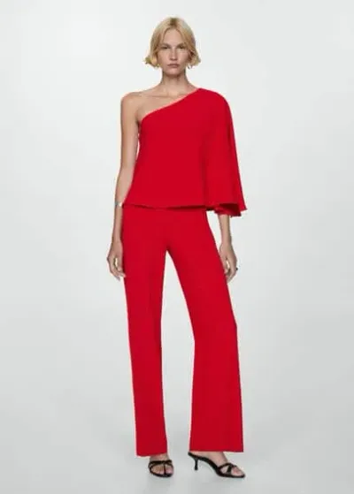 Mango Asymmetrical Sleeve Cape Jumpsuit Red