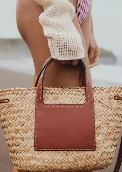 Mango Basket Bag With Studs Detail Leather