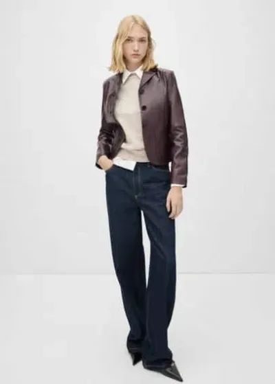 Mango - Blazer Cintré Cuir Lie De Vin - L - Femme In Wine