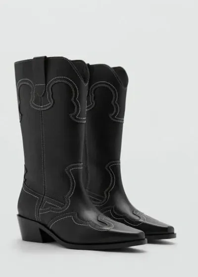 Mango Kids' Bottes Cowboy Cuir In Noir