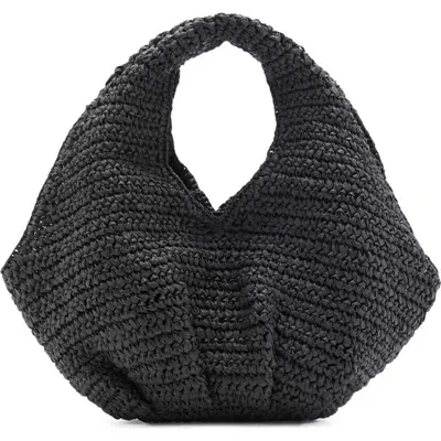 Mango Braided Straw Handbag In Black