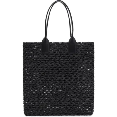 Mango Braided Straw Shopper In Black