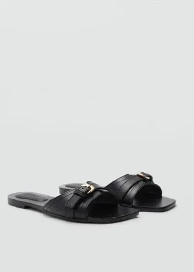 Mango Buckle Leather Sandals Black