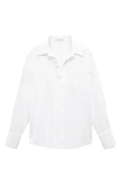 Mango Button-up Linen Shirt In Blanc Cassé