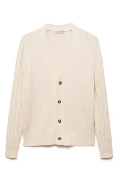 Mango Cable Stitch Cotton Blend Cardigan In Off White