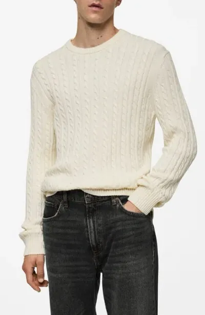 Mango Cable Stitch Cotton Blend Sweater In Off White