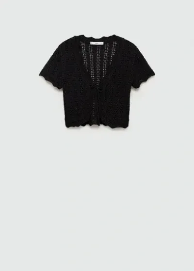 Mango Knitted Cardigan With Bow Black In Noir