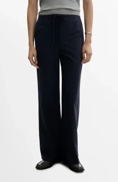 Mango Chalk Stripe Straight Leg Pants In Dark Navy