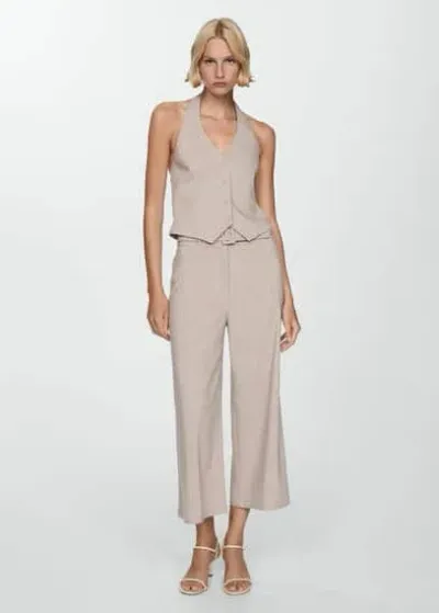 Mango Pantalon Droit Fines Rayures In Beige