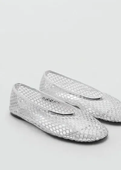 Mango Metallic Mesh Shoe Silver