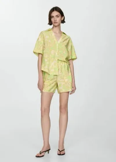 Mango Printed Short-sleeved Shirt Lime