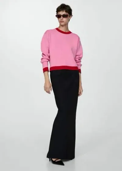 Mango Contrast Trim Sweater Pastel Pink