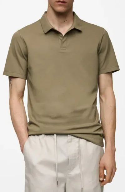 Mango Cotton Blend Piqué Knit Polo In Khaki Green