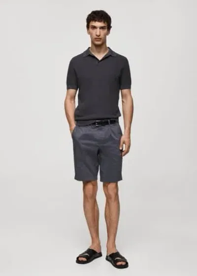 Mango Cotton Pleated Bermuda Shorts Dark Navy In Bleu Marine Foncé