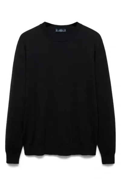 Mango Crewneck Wool Sweater In Black