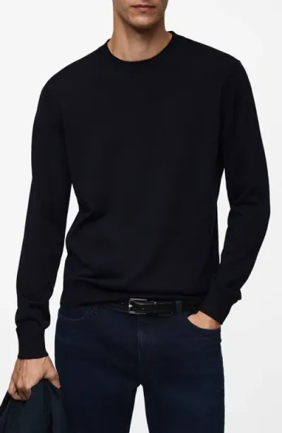 Mango 100% Wool Medium-knit Sweater Dark Navy In Bleu Marine Foncé