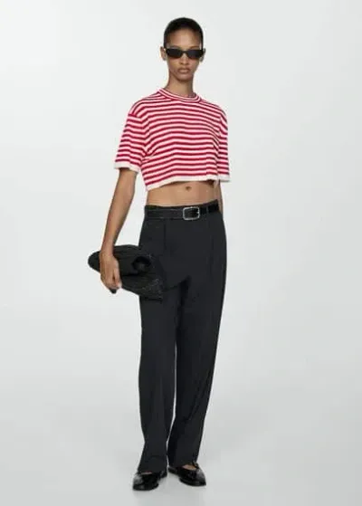 Mango Crop Striped Sweater Red